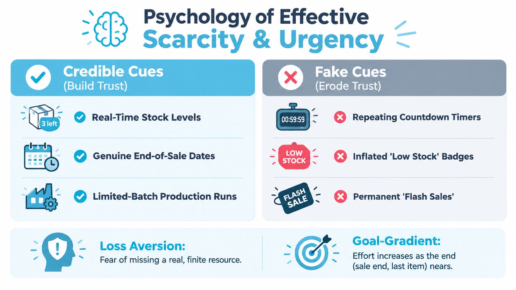 An infographic showing the psychology of effective scarcity and urgency tactics on ecommerce websites.