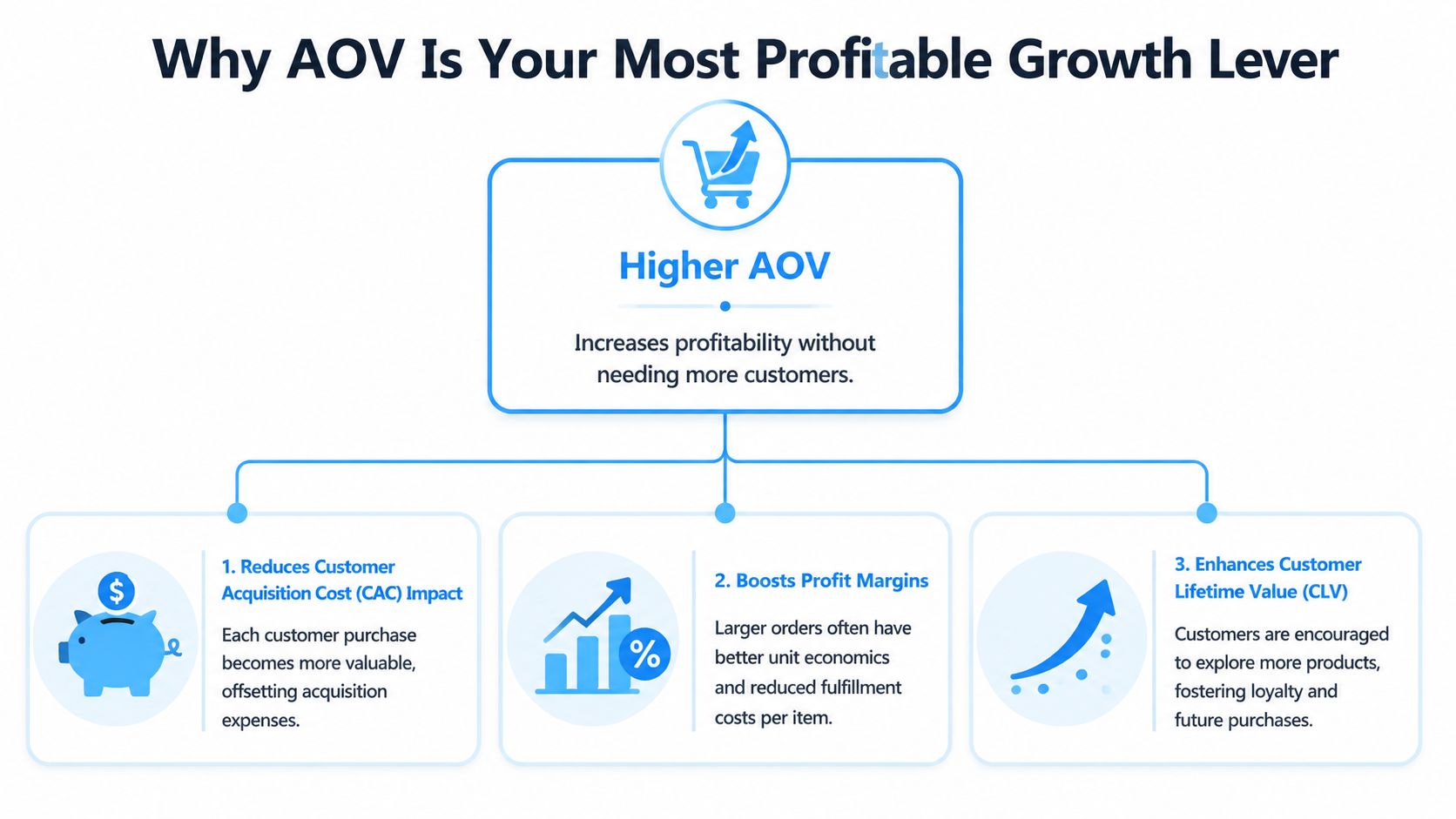 A diagram explaining why higher average order value is an essential lever for profitable business growth.