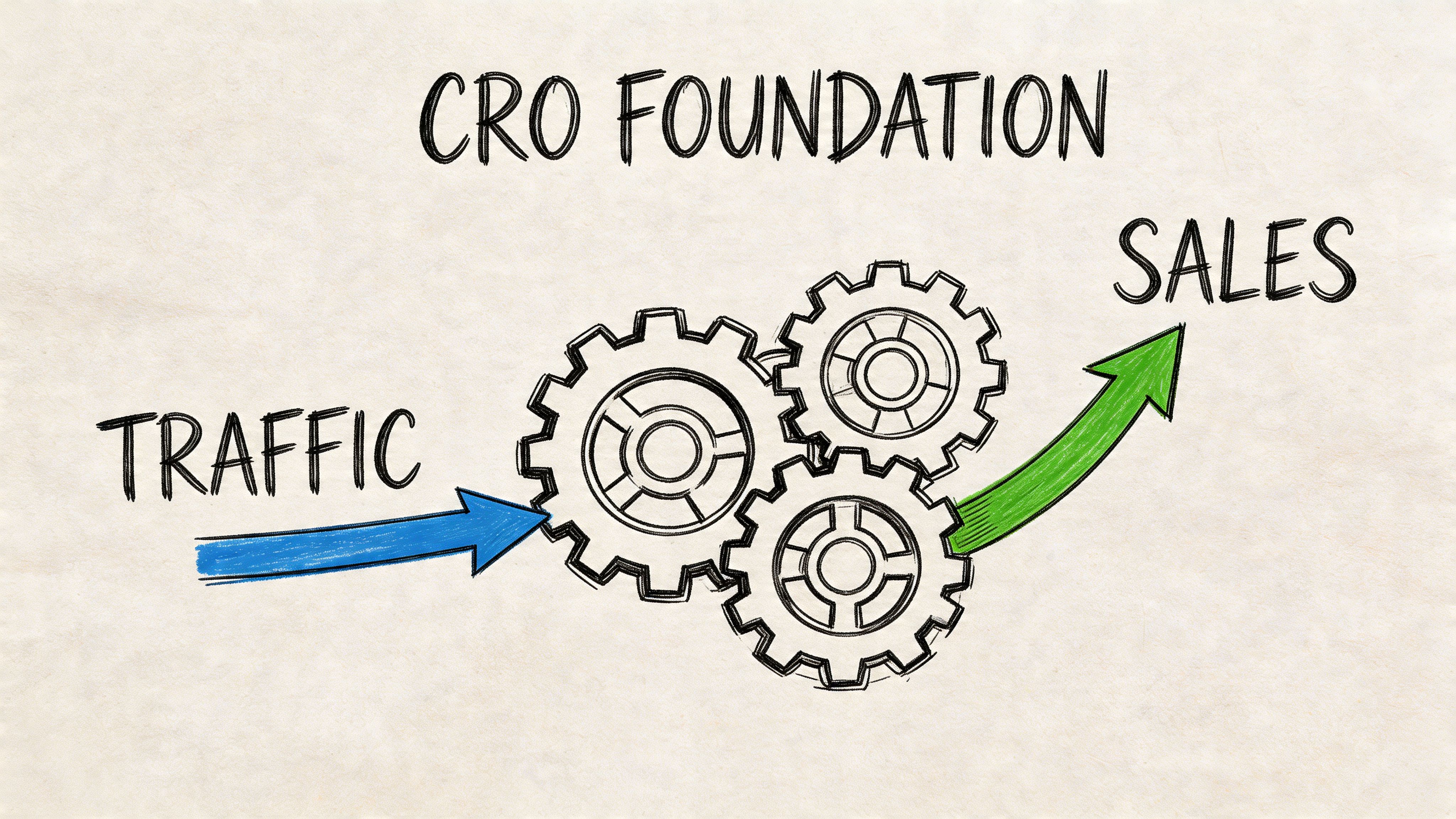 A conceptual illustration showing traffic entering a system of gears and outputting as increased sales.