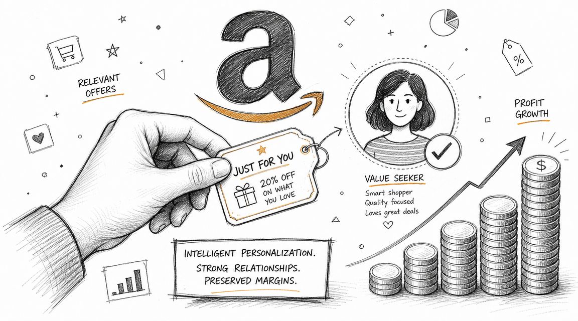 A hand holding a discount tag for a value-seeking shopper, illustrating Amazon personalized marketing strategies.
