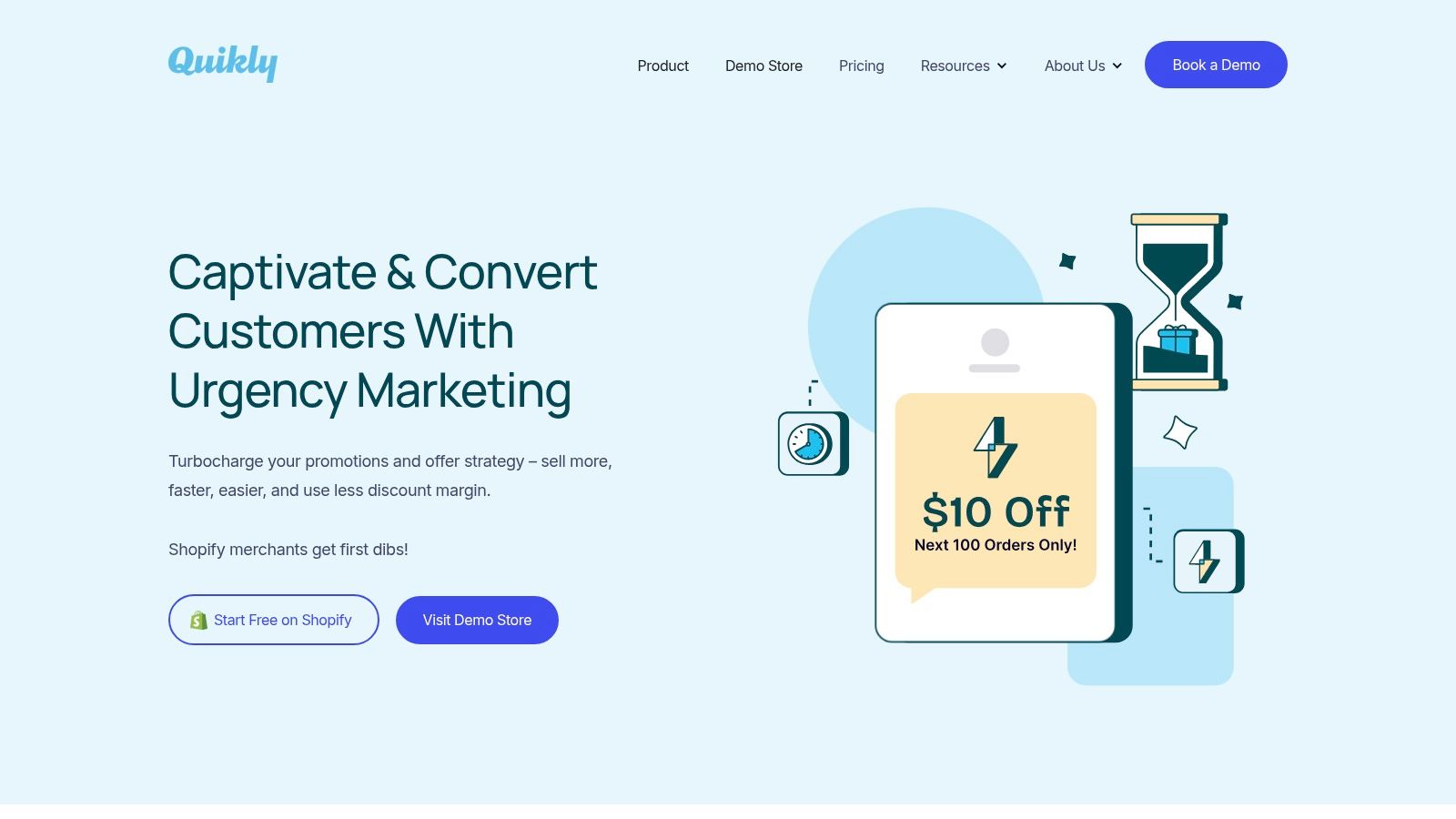 A collage of Quikly's urgency marketing pop-up ad examples on mobile devices, showcasing countdown timers and limited-time offers.
