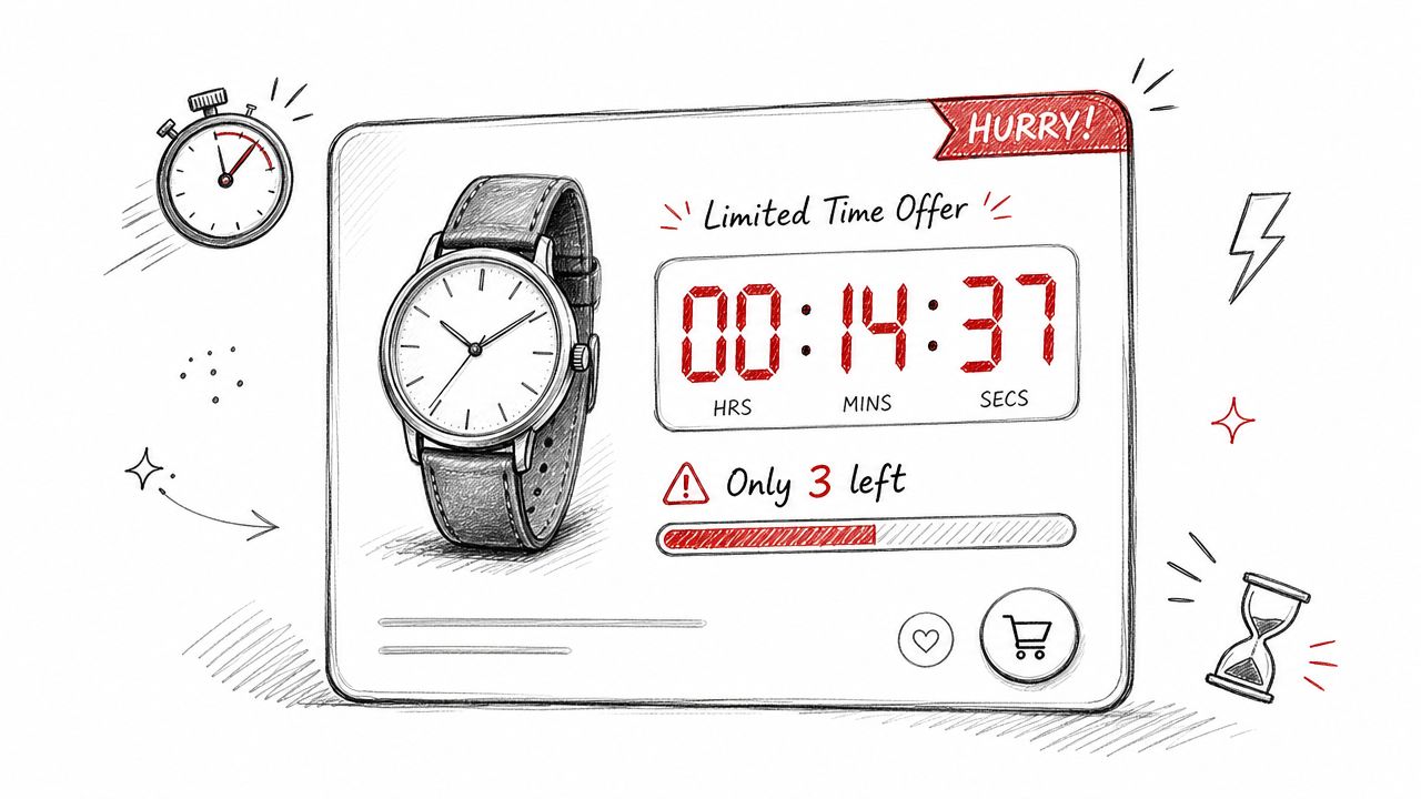 A sketched illustration of a digital timer counting down for a retail limited time watch sale promotion.