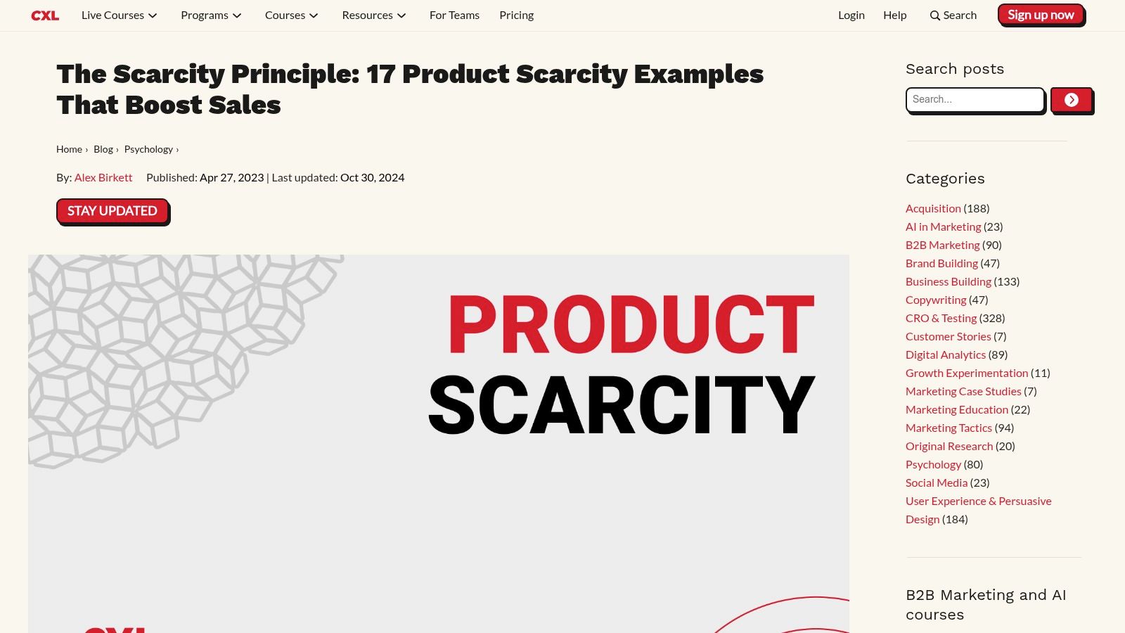 CXL article showing scarcity marketing examples