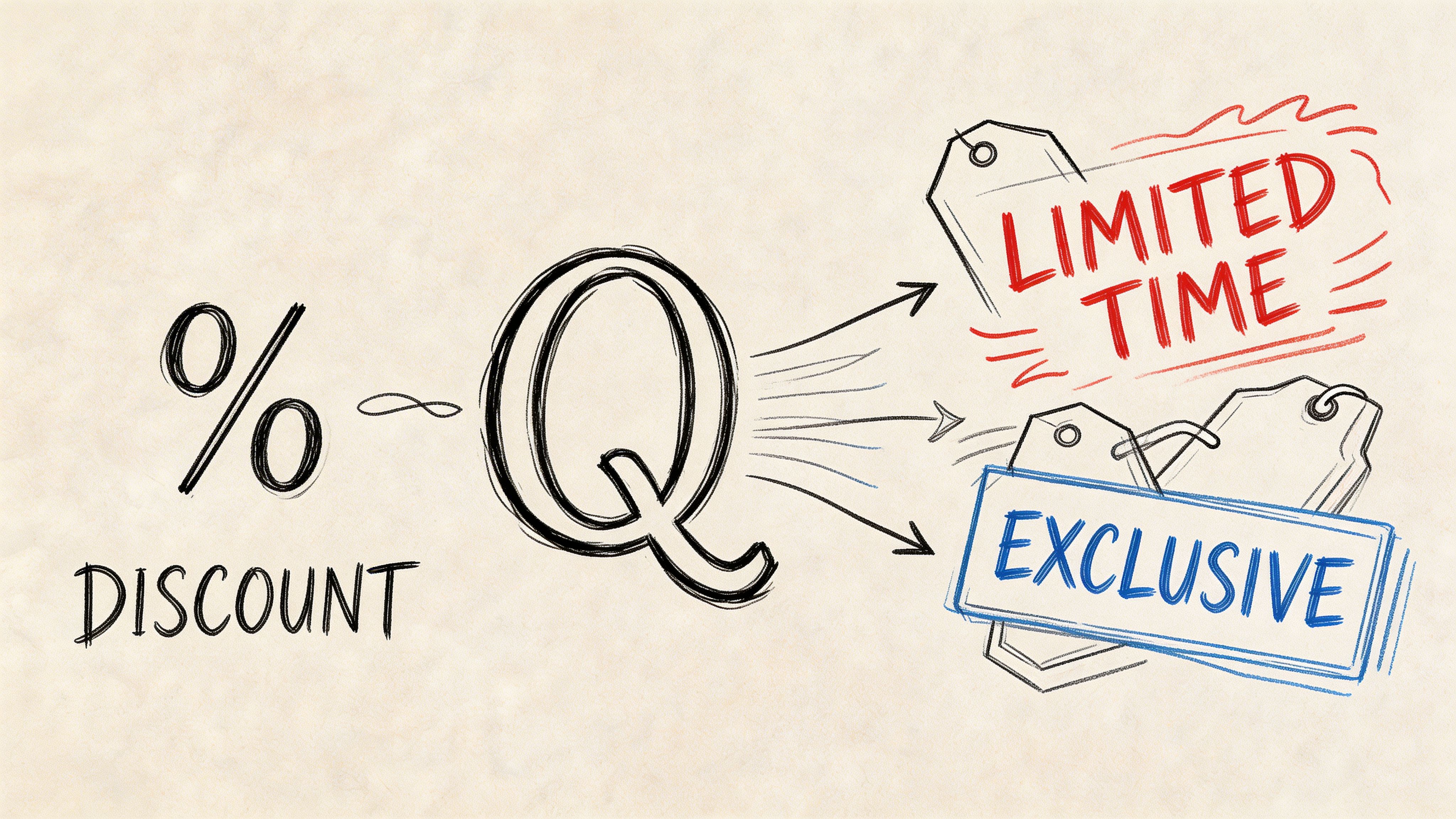A conceptual illustration linking a percentage discount sign to limited time and exclusive shopping offers.