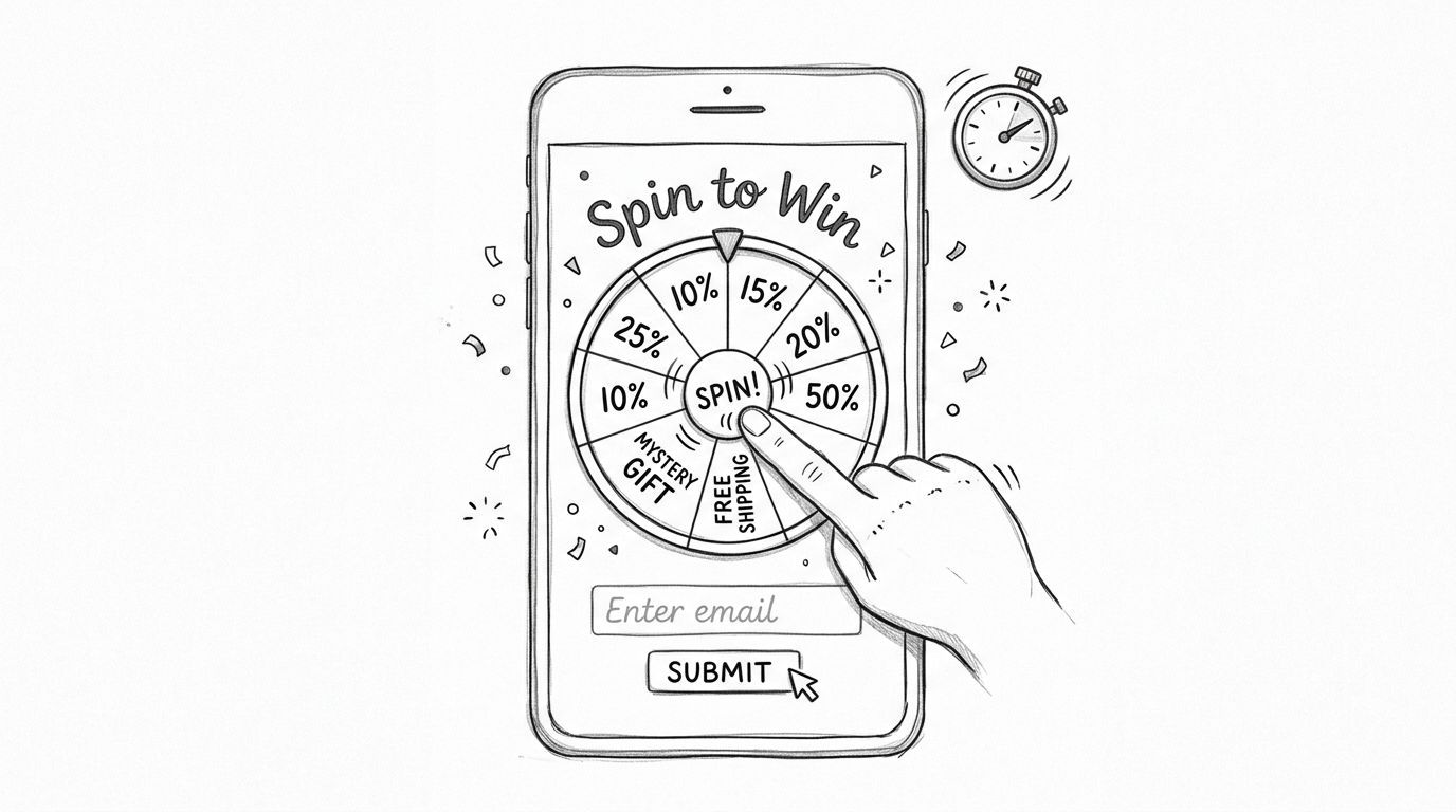 A hand interacts with a digital spin to win promotional game on a smartphone screen.