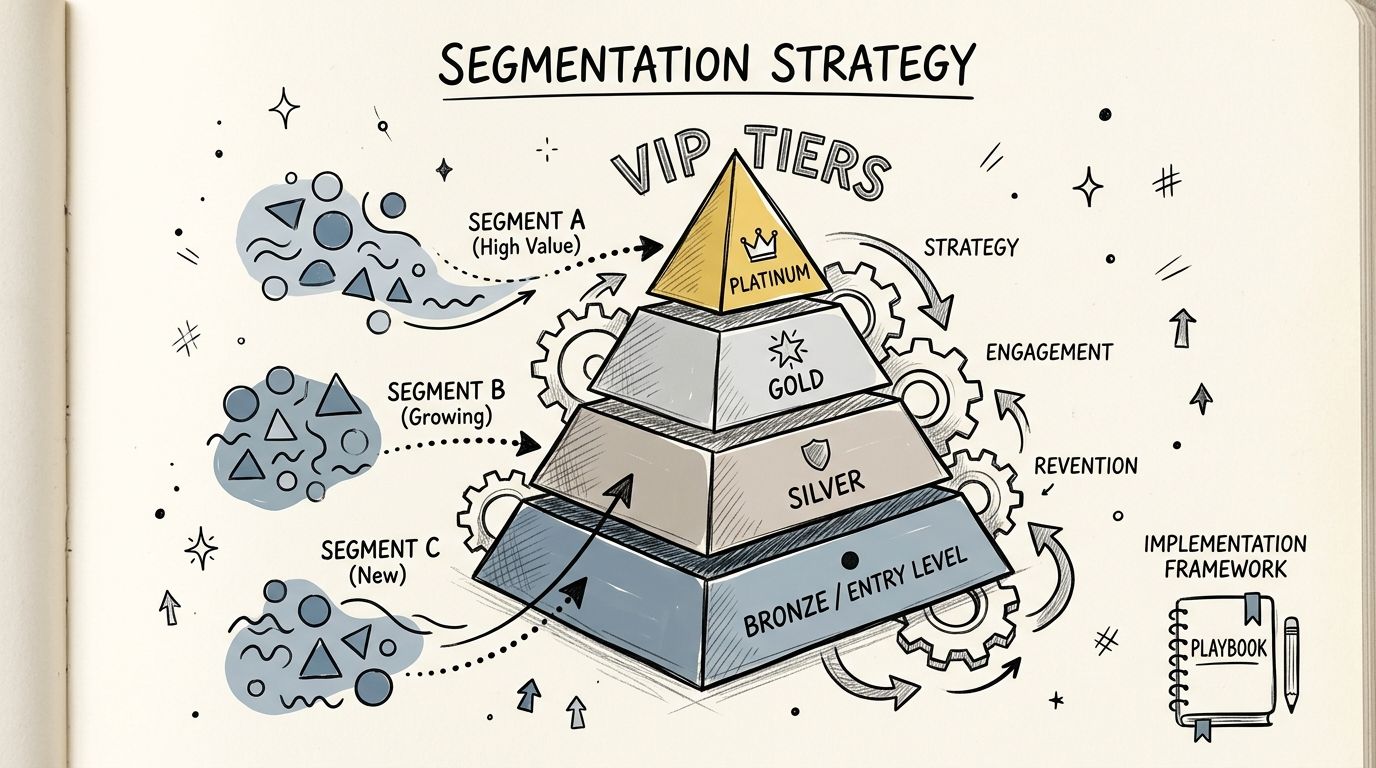 A diagram illustrating a VIP tiers pyramid model for segmenting customers based on business value and growth.